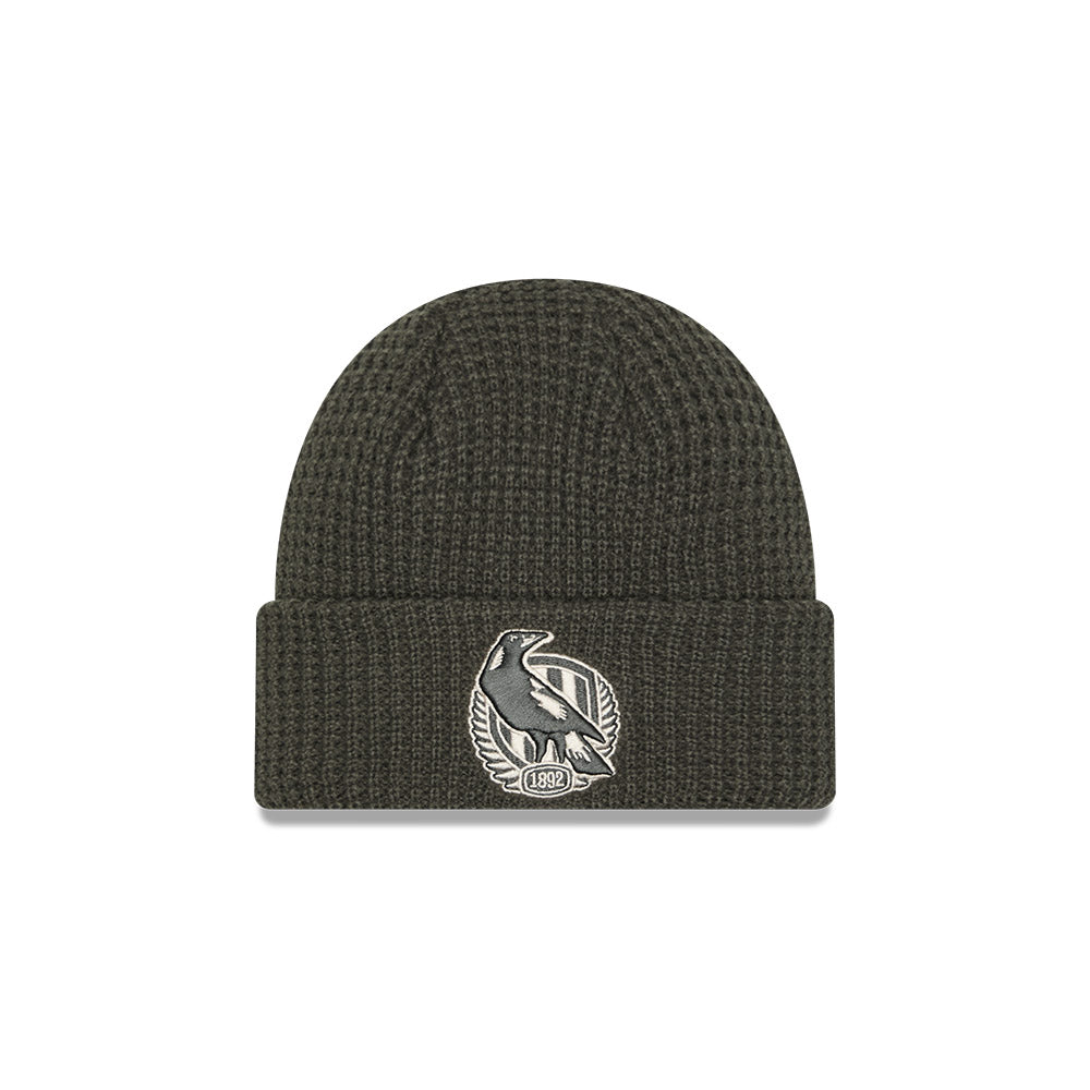 Collingwood Magpies Beanie - 2025 AFL Dusty Charcoal Waffle Knit - New Era