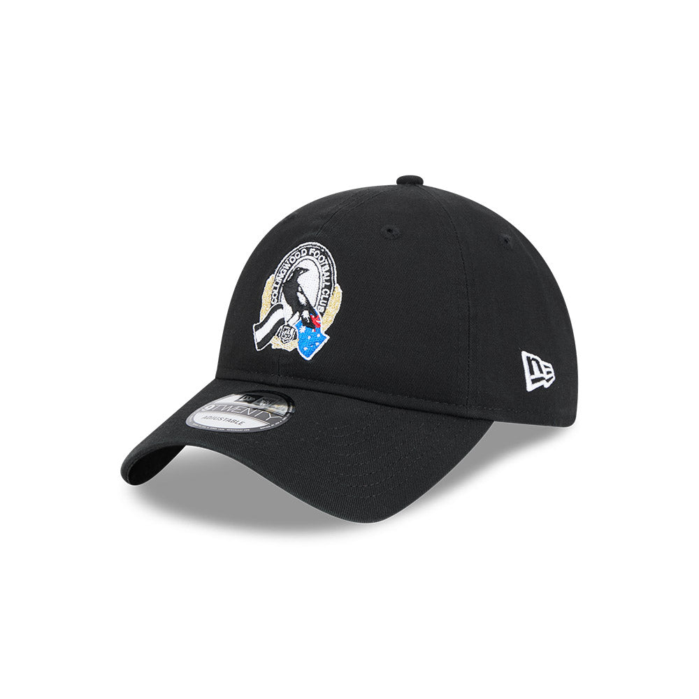 Collingwood Magpies Hat - AFL 2025 Retro Washed 9Twenty Strapback Cap - New Era