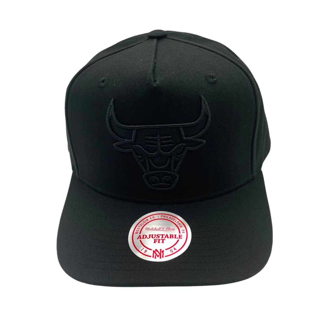 Chicago Bulls Hat - Black on Black NBA Team Logo Snapback Cap - Mitchell & Ness