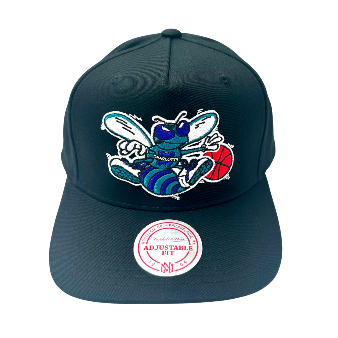 Charlotte Hornets Hat - Black NBA Team Colour Logo MVP Hardwood Classic Snapback Cap - Mitchell & Ness