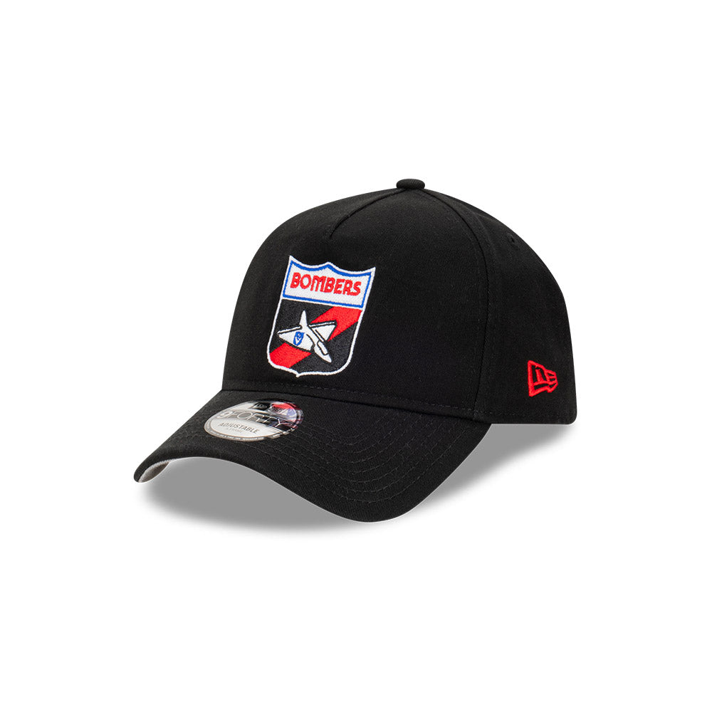 Essendon Bombers Hat - Black Retro 9Forty A-Frame AFL Snapback Cap - New Era