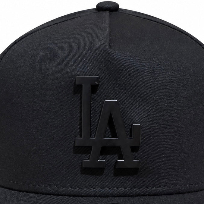 LA Dodgers Hat - Black on Black Metal Badge Best of Archive 9Forty A-Frame MLB Snapback Cap - New Era