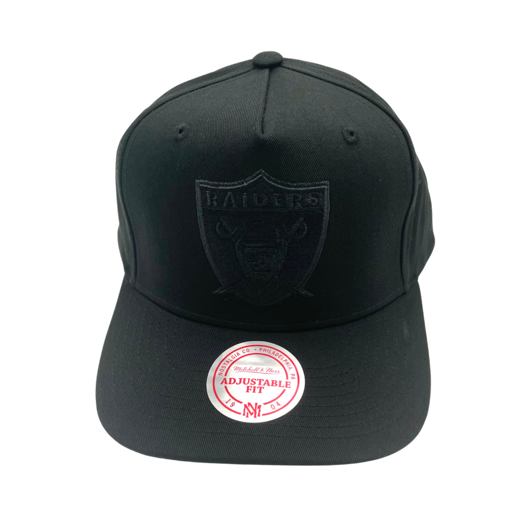 Las Vegas Raider Hat - Black With Black NFL Team Logo Snapback Cap - Mitchell & Ness