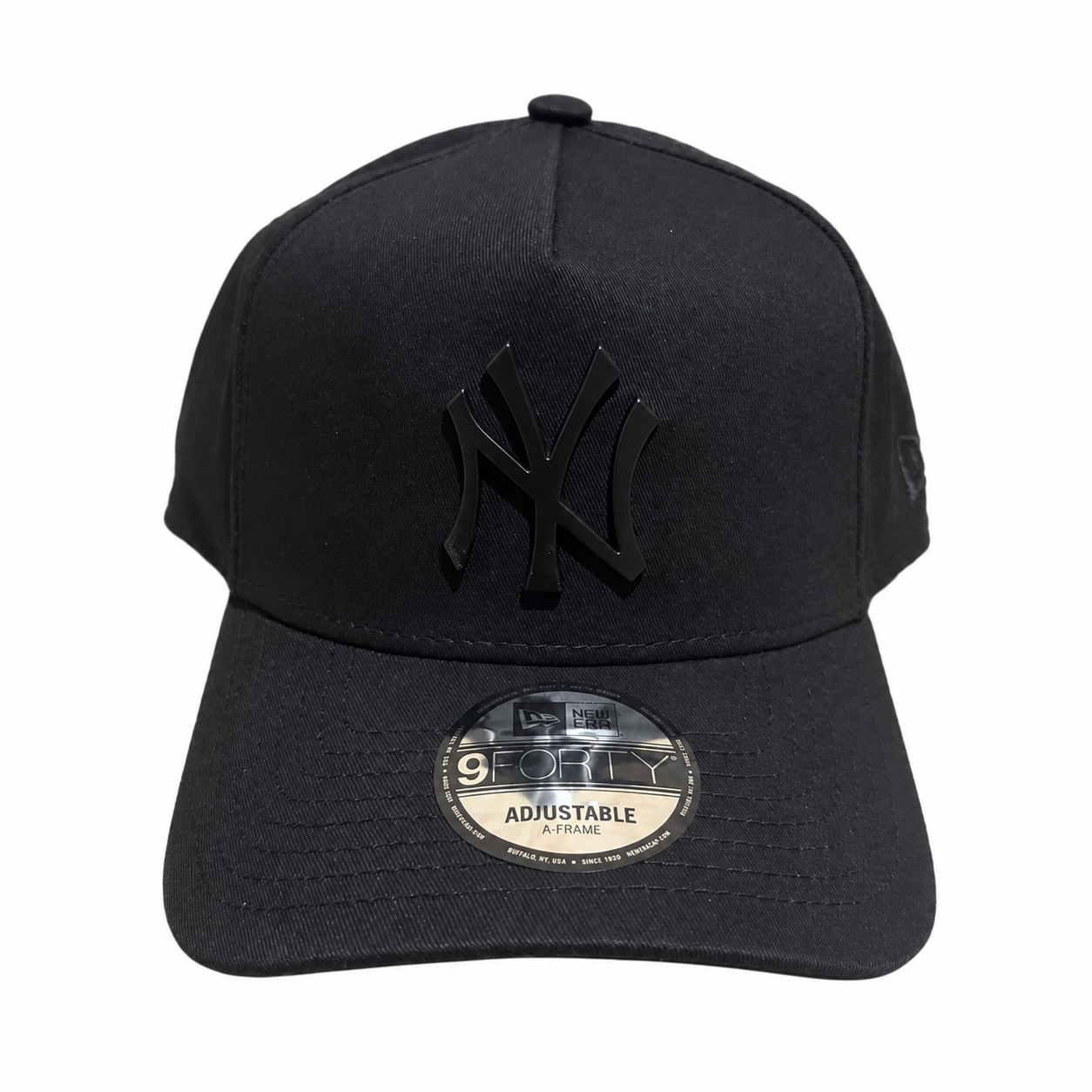 New York Yankees Hat - Black on Black Metal Badge Best of Archive 9Forty A-Frame MLB Snapback Cap - New Era