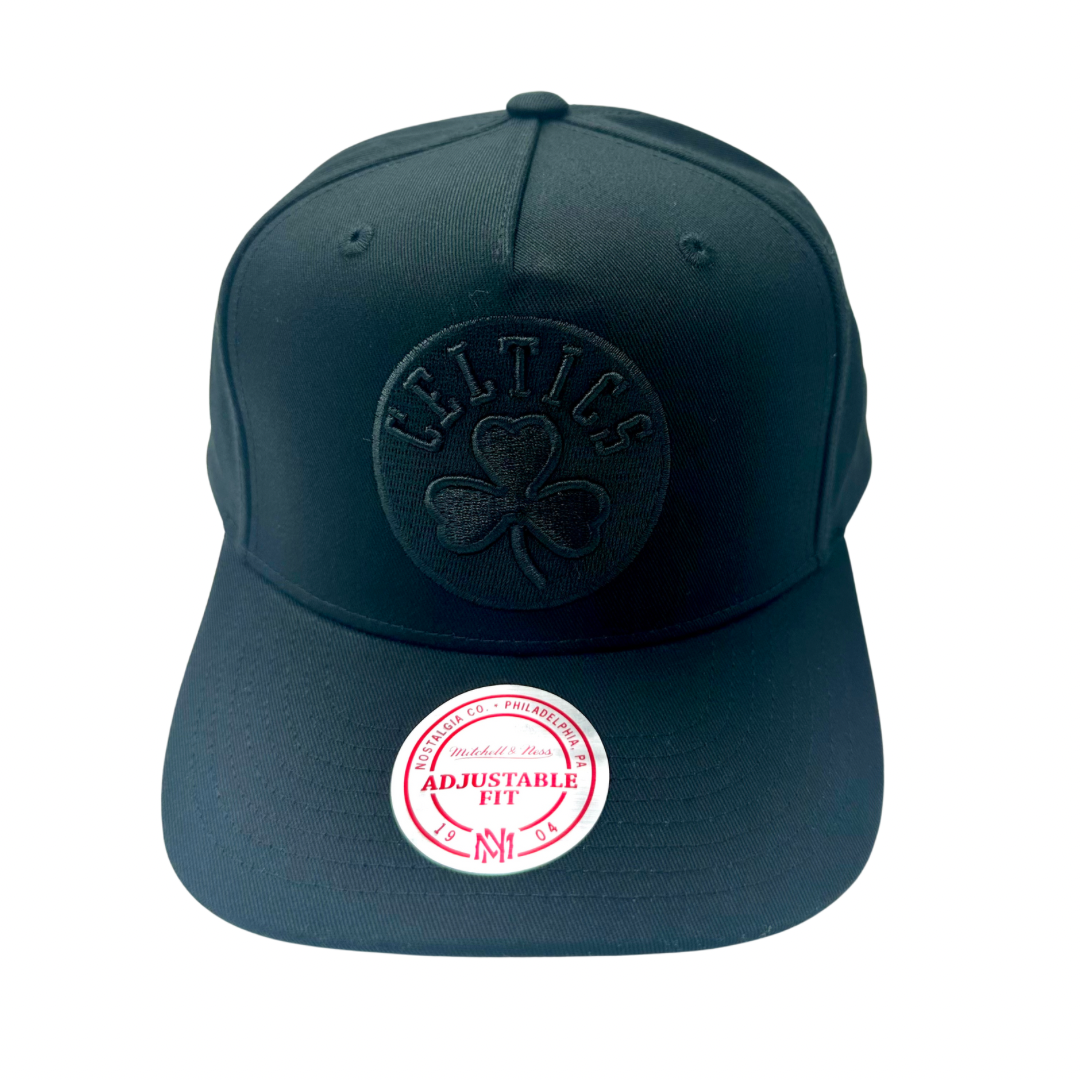Boston Celtics Hat - Black With Black NBA Team Logo Snapback Cap - Mitchell & Ness