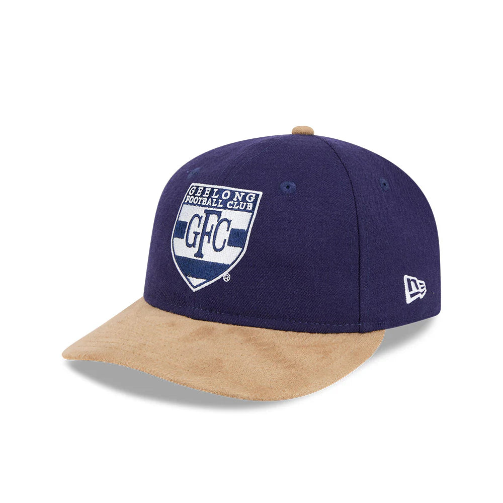 Geelong Cats Hat - AFL 2025 Retro Contrast Suede 9Fifity Strapback Cap - New Era