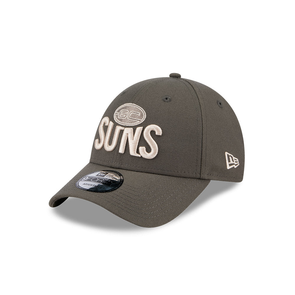 Gold Coast Suns Hat - AFL 2025 Dusty Charcoal Grey 9Forty Strapback Cap - New Era