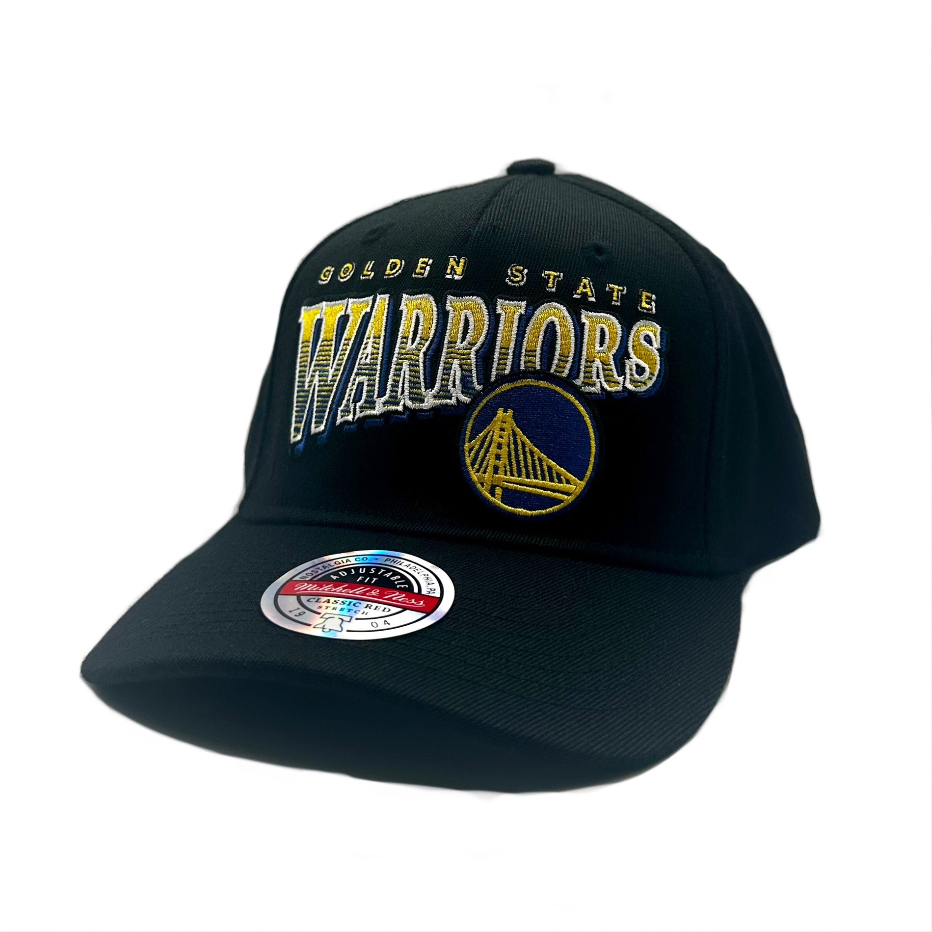 Golden State Warriors Hat - Black NBA Line Work Snapback Cap - Mitchell & Ness