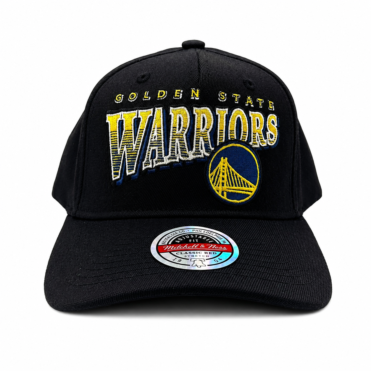 Golden State Warriors Hat - Black NBA Line Work Snapback Cap - Mitchell & Ness