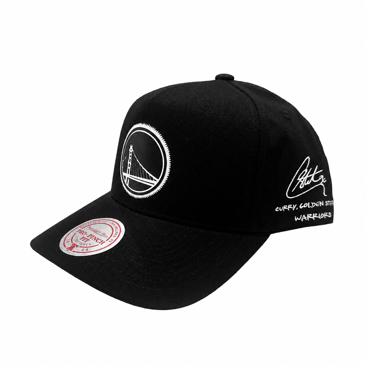 Golden State Warriors Hat - Black Stephen Curry Signature Pro Pinch NBA Basketball Snapback Cap - Mitchell & Ness 2