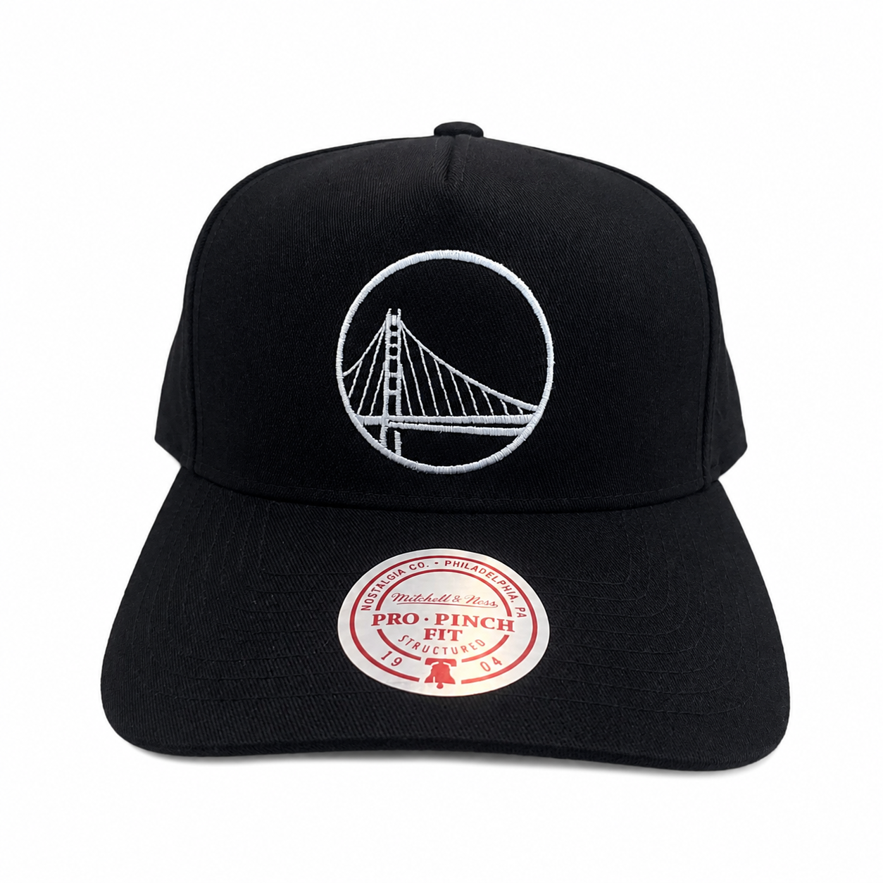 Golden State Warriors Hat - Black and White Pro Pinch NBA Basketball Snapback Cap - Mitchell & Ness