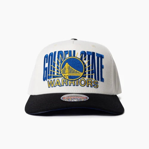Golden State Warriors Hat - White Black 2-Tone Post Up MVP NBA Snapback Cap - Mitchell & Ness