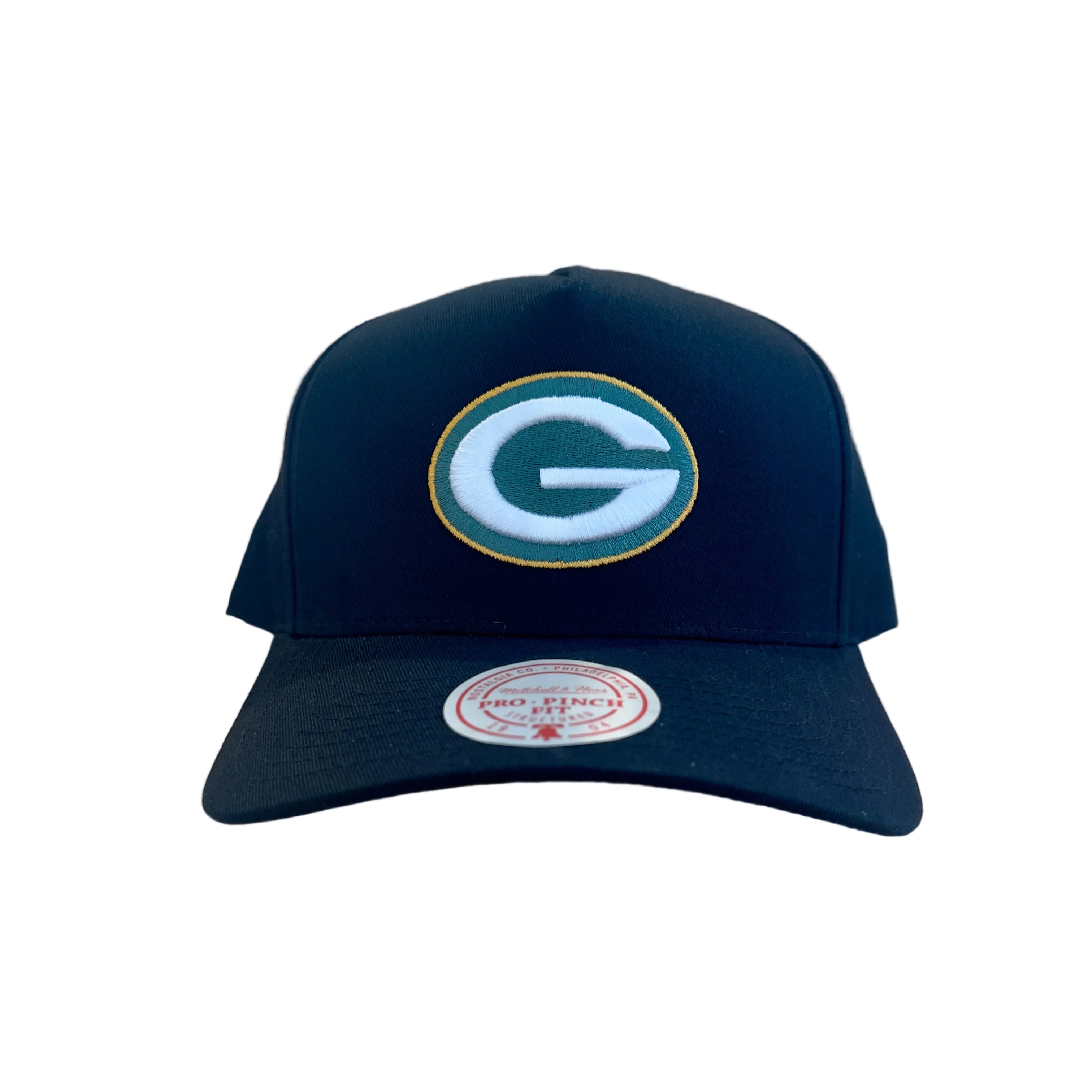 Green Bay Packers Hat - Black Team Colour Pro Pinch NFL Snapback Cap - Mitchell & Ness