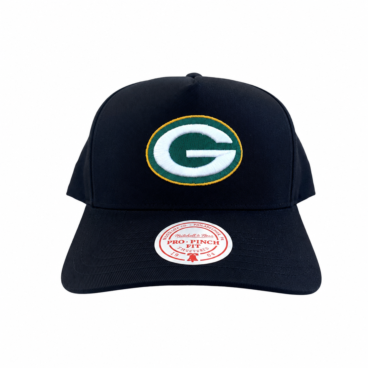 Green Bay Packers Hat - Black Team Colour Pro Pinch NFL Snapback Cap - Mitchell & Ness
