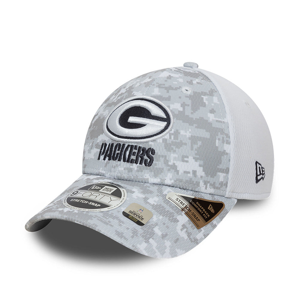 Green Bay Packers Hat - Grey Camouflage Salute To Service NFL 9Forty Stretch Snapback Cap - New Era