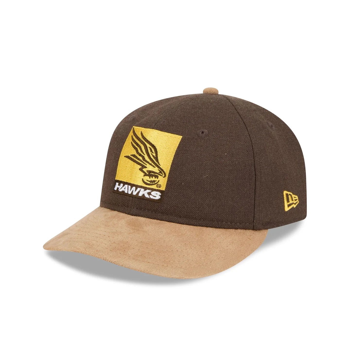 Hawthorn Hawks Hat - AFL 2025 Retro Contrast Suede 9Fifity Strapback Cap - New Era