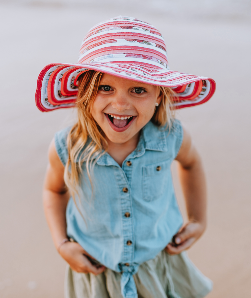 Millymook Girls Floppy Hat - Watermelon Floral Stripe - Phillipa