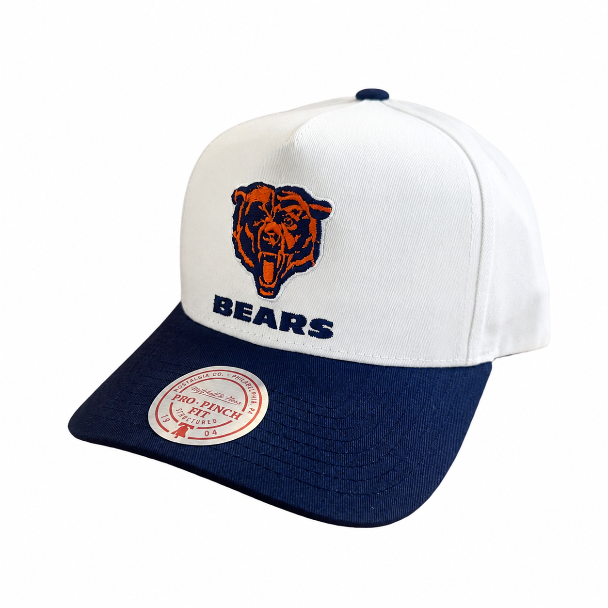 Chicago Bears Hat - 2Tone White Team Colour Pro Pinch NFL Snapback Cap - Mitchell & Ness