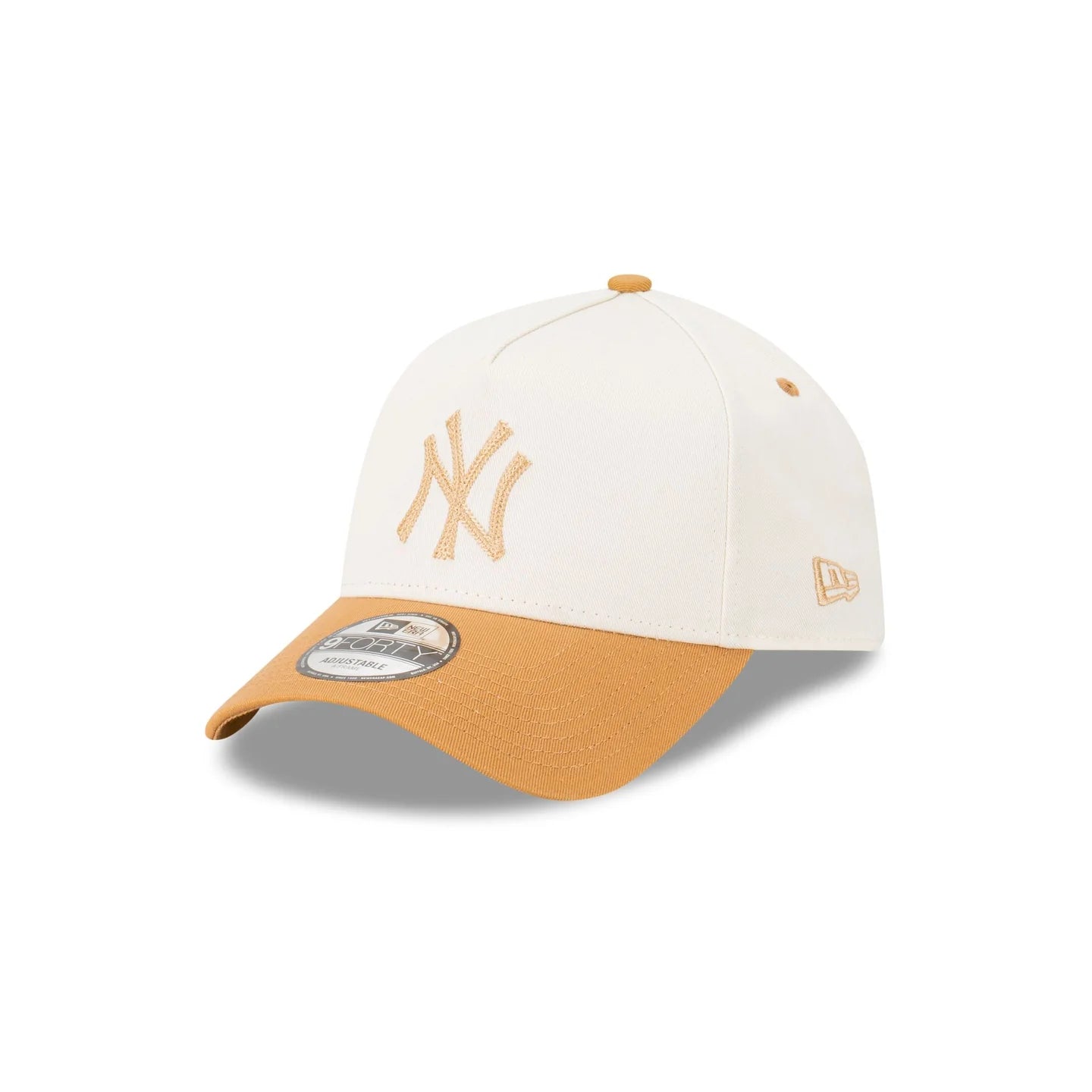 New York Yankees Hat - Winecork Chainstitch 2-Tone White and Wheat Brown 9Forty A-Frame MLB Strapback Cap - New Era