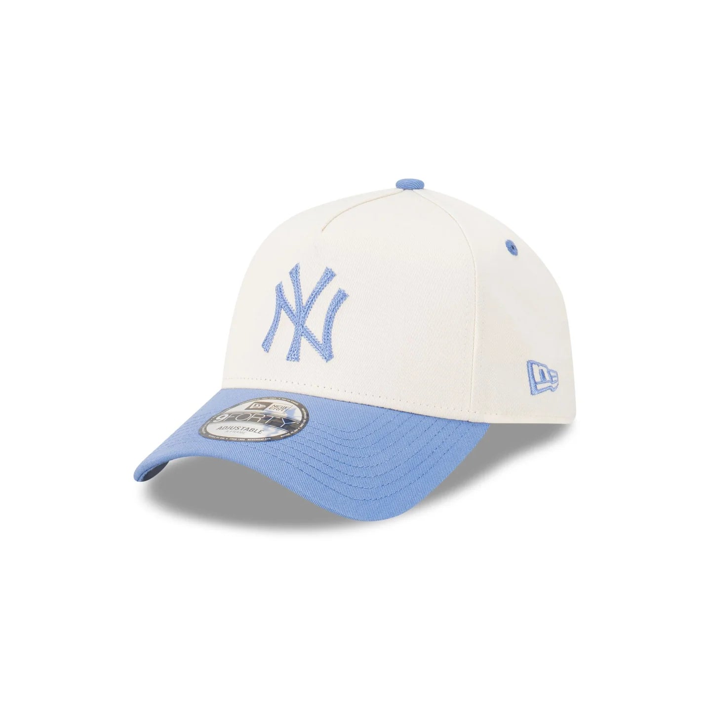 New York Yankees Hat - Winecork Chainstitch 2-Tone White and Blue 9Forty A-Frame MLB Strapback Cap - New Era