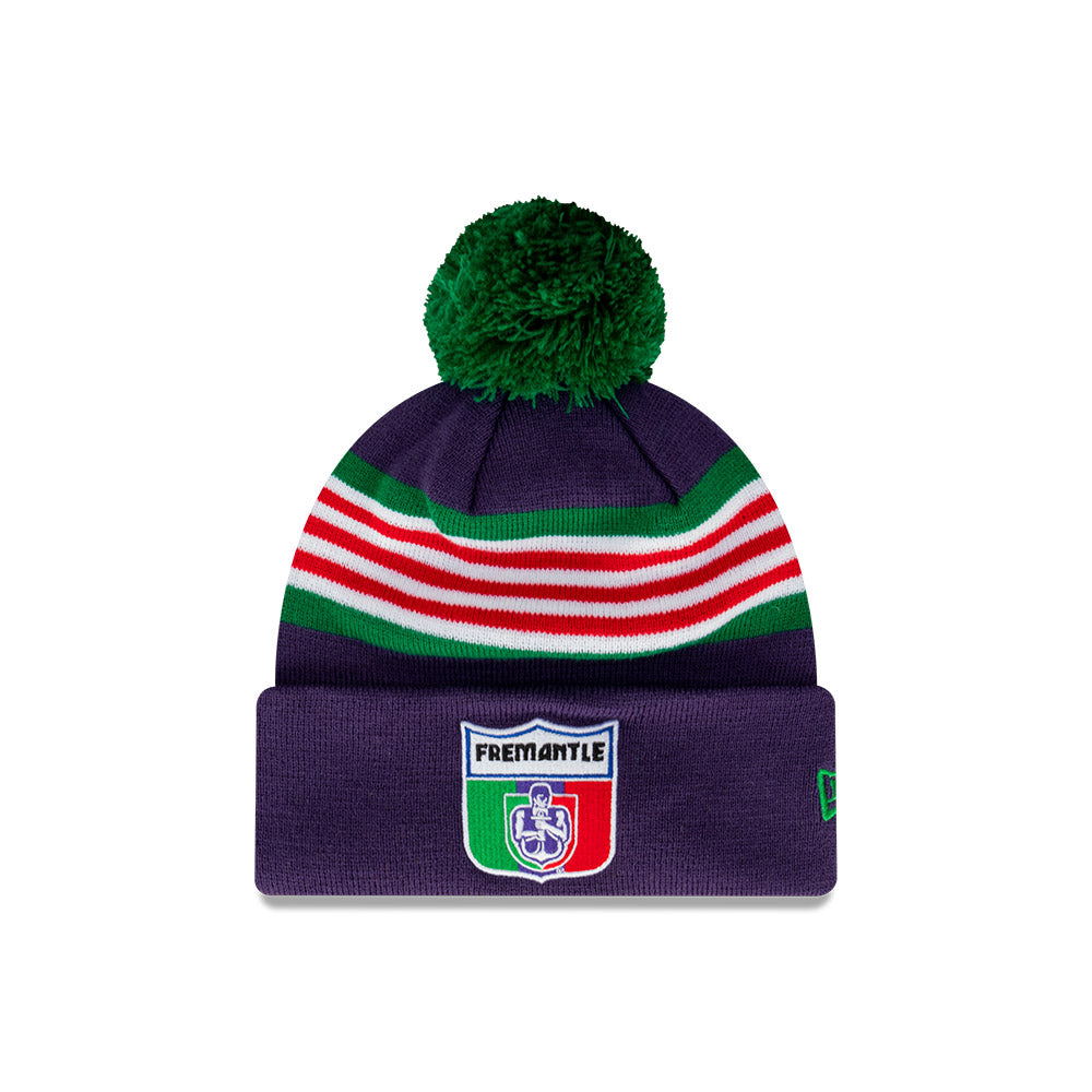 Fremantle Dockers Beanie - 2024 AFL Official Team Colour Retro Collection Pom Knit - New Era