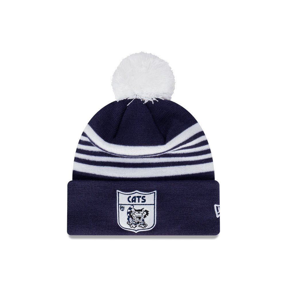 Geelong Cats Beanie - 2024 AFL Official Team Colour Retro Collection Pom Knit - New Era