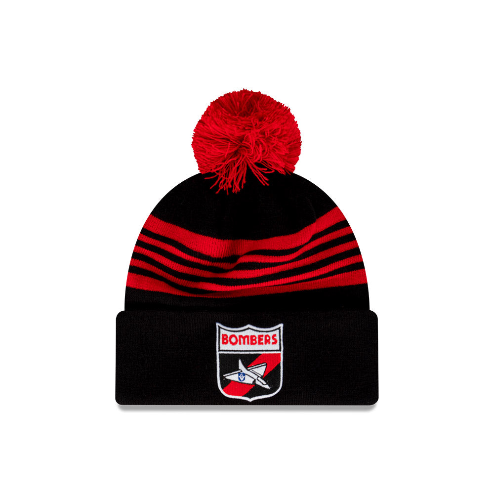 Essendon Bombers Beanie - 2024 AFL Official Team Colour Retro Collection Pom Knit - New Era