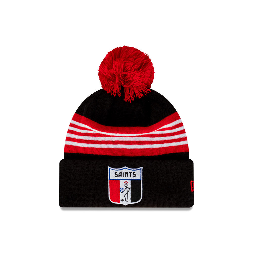 St Kilda Saints Beanie - 2024 AFL Official Team Colour Retro Collection Pom Knit - New Era