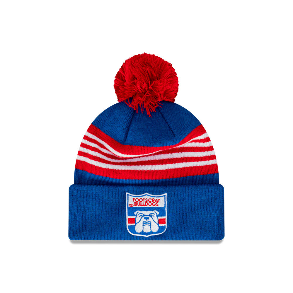 Western Bulldogs Beanie - 2024 AFL Official Team Colour Retro Collection Pom Knit - New Era
