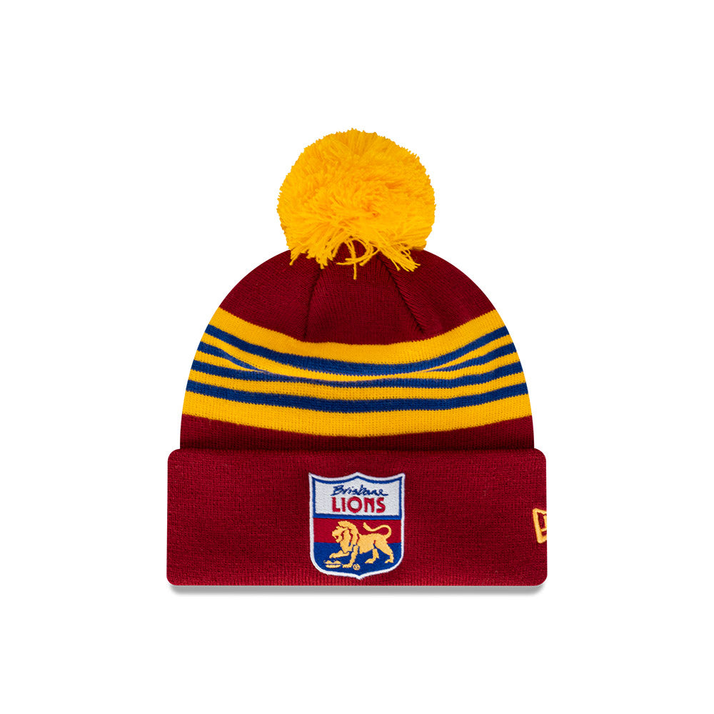 Brisbane Lions Beanie - 2024 AFL Official Team Colour Retro Collection Pom Knit - New Era