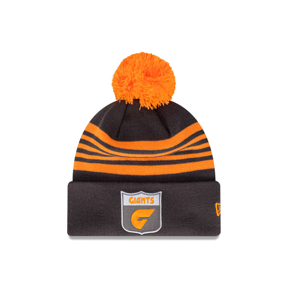 GWS Giants Beanie - 2024 AFL Official Team Colour Retro Collection Pom Knit - New Era