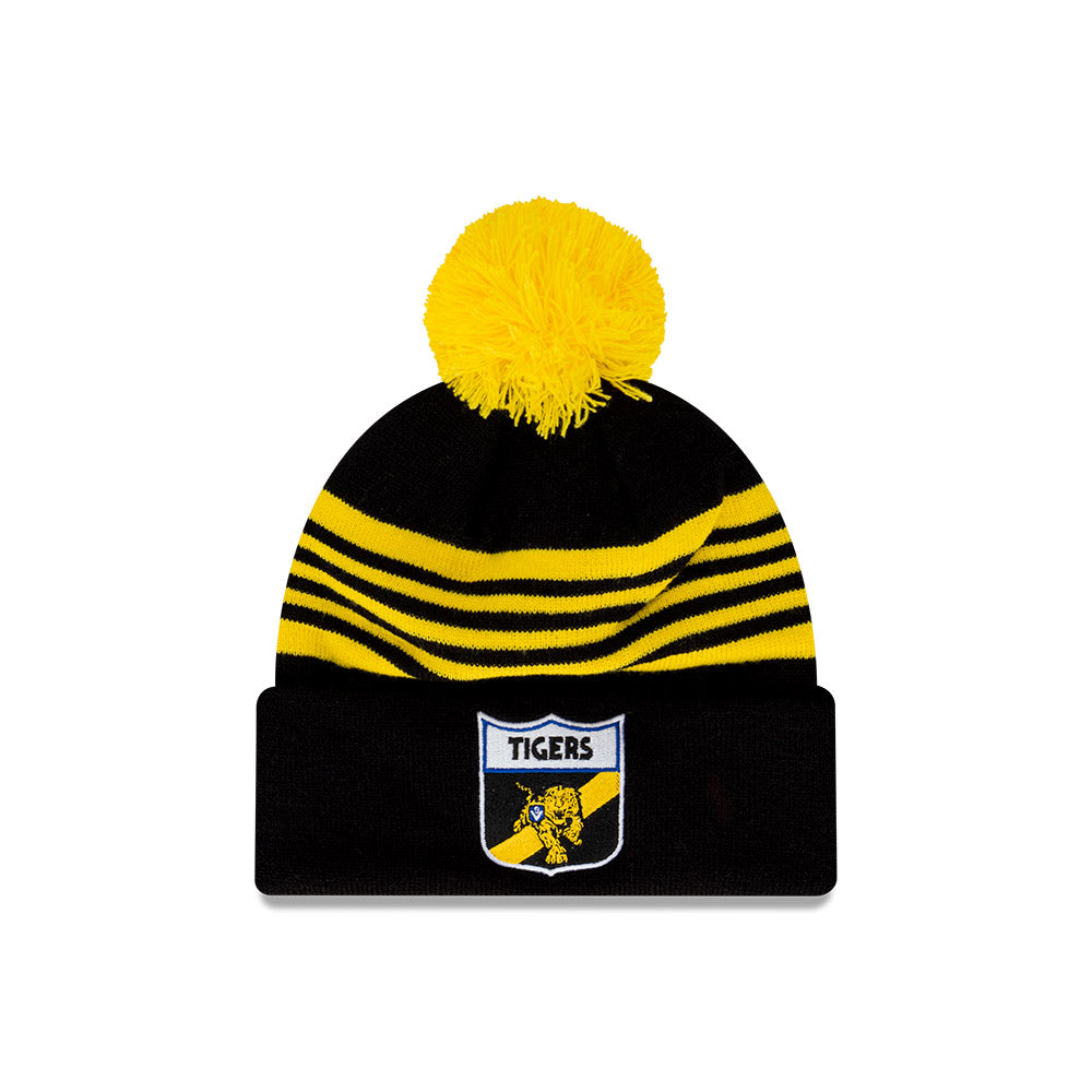 Richmond Tigers Beanie - 2024 AFL Official Team Colour Retro Collection Pom Knit - New Era