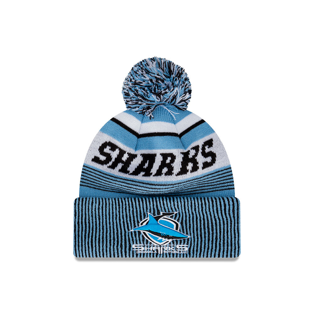 Cronulla-Sutherland Sharks Beanie - NRL 2024 Official Team Colour Speed Collection Pom Knit - New Era