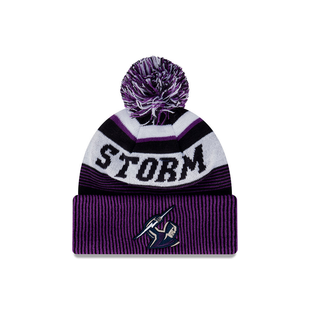 Melbourne Storm Beanie - NRL 2024 Official Team Colour Speed Collection Pom Knit - New Era