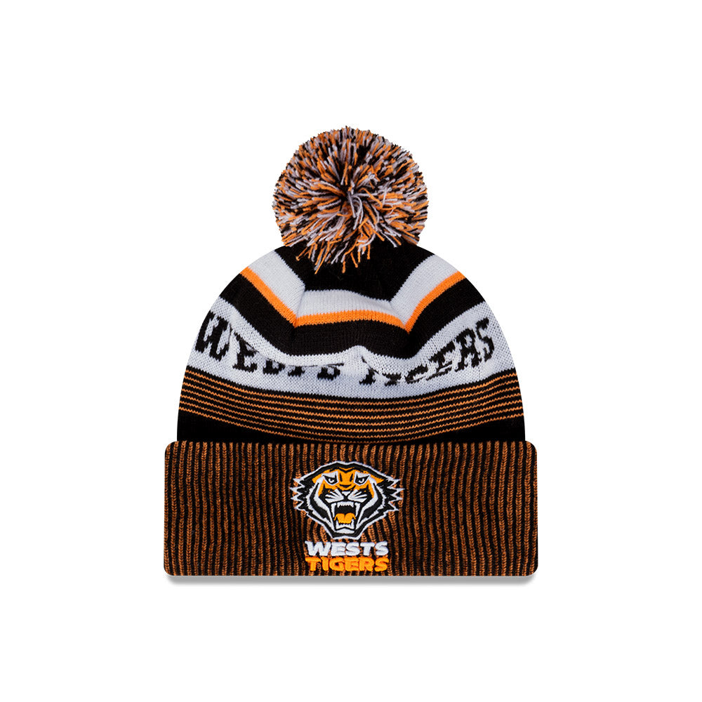 Wests Tigers Beanie - NRL 2024 Official Team Colour Speed Collection Pom Knit - New Era