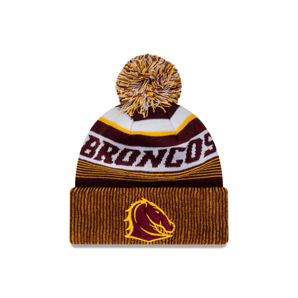 Brisbane Broncos Beanie - NRL 2024 Official Team Colour Speed Collection Pom Knit - New Era