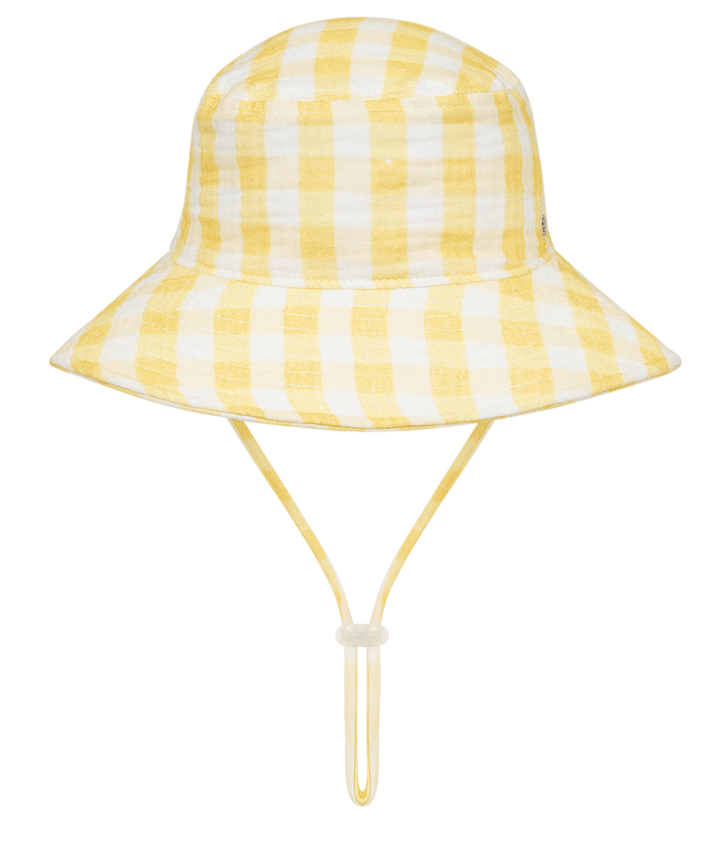 Millymook Girls Floppy Bucket Hat - Lemon Yellow White Checkered - Chelsea