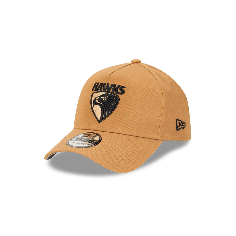 Hawthorn Hawks Hat -  Wheat Black 9Forty A-Frame AFL Snapback Cap - New Era