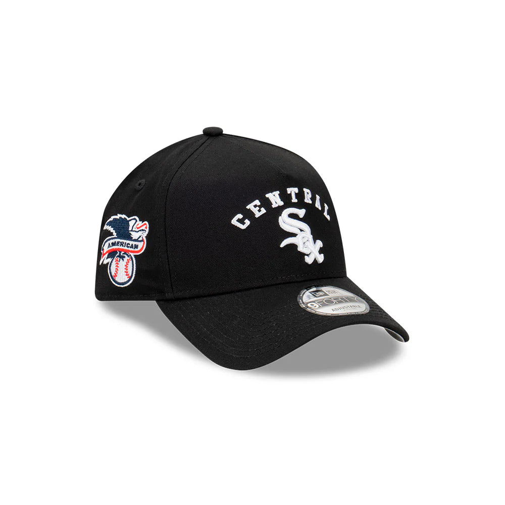Chicago White Sox Hat -  Central Team Division Black 9Forty A-Frame MLB Snapback Cap - New Era