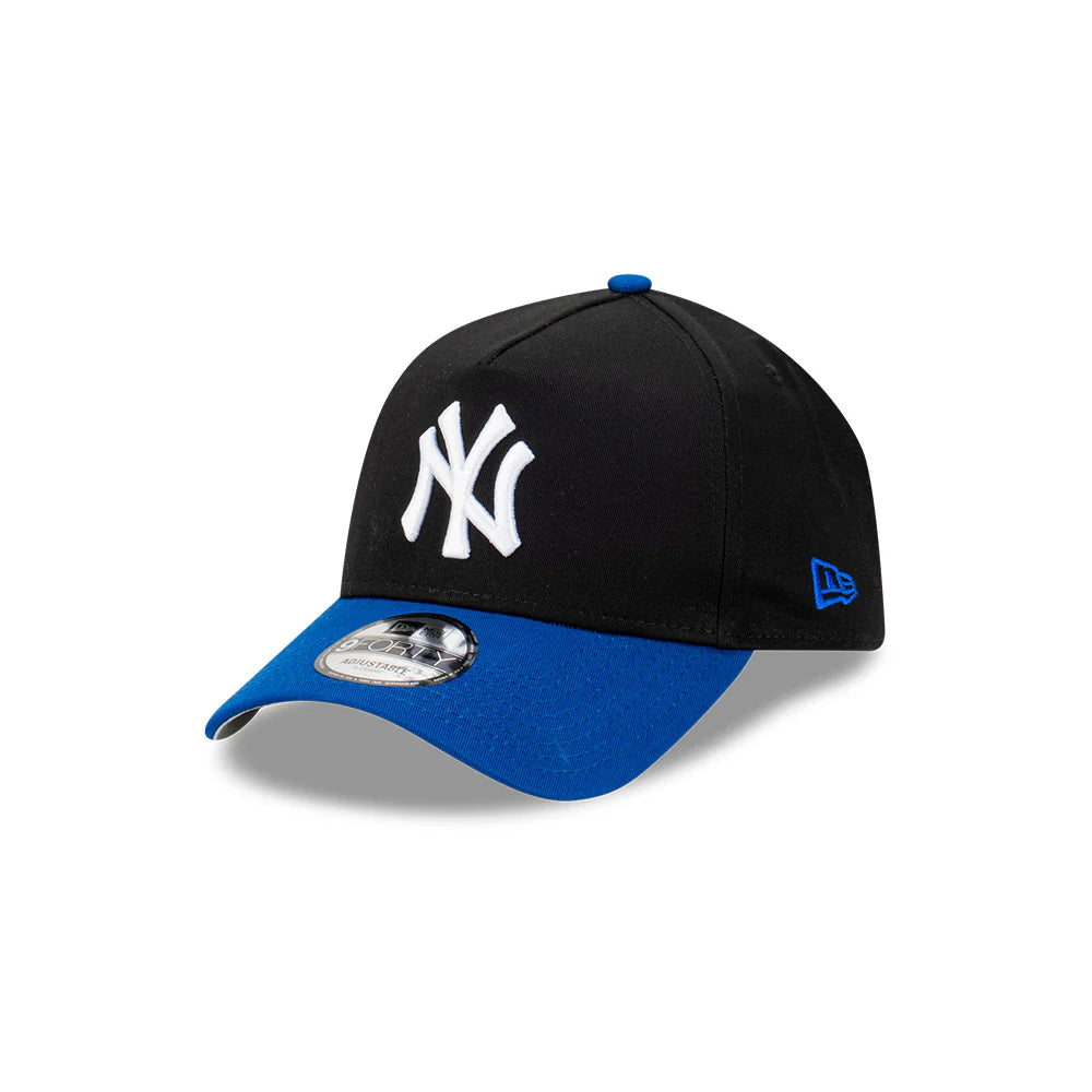 New York Yankees Hat - Blackdome 2-Tone Black Royal Blue 9Forty A-Frame MLB Snapback Cap - New Era