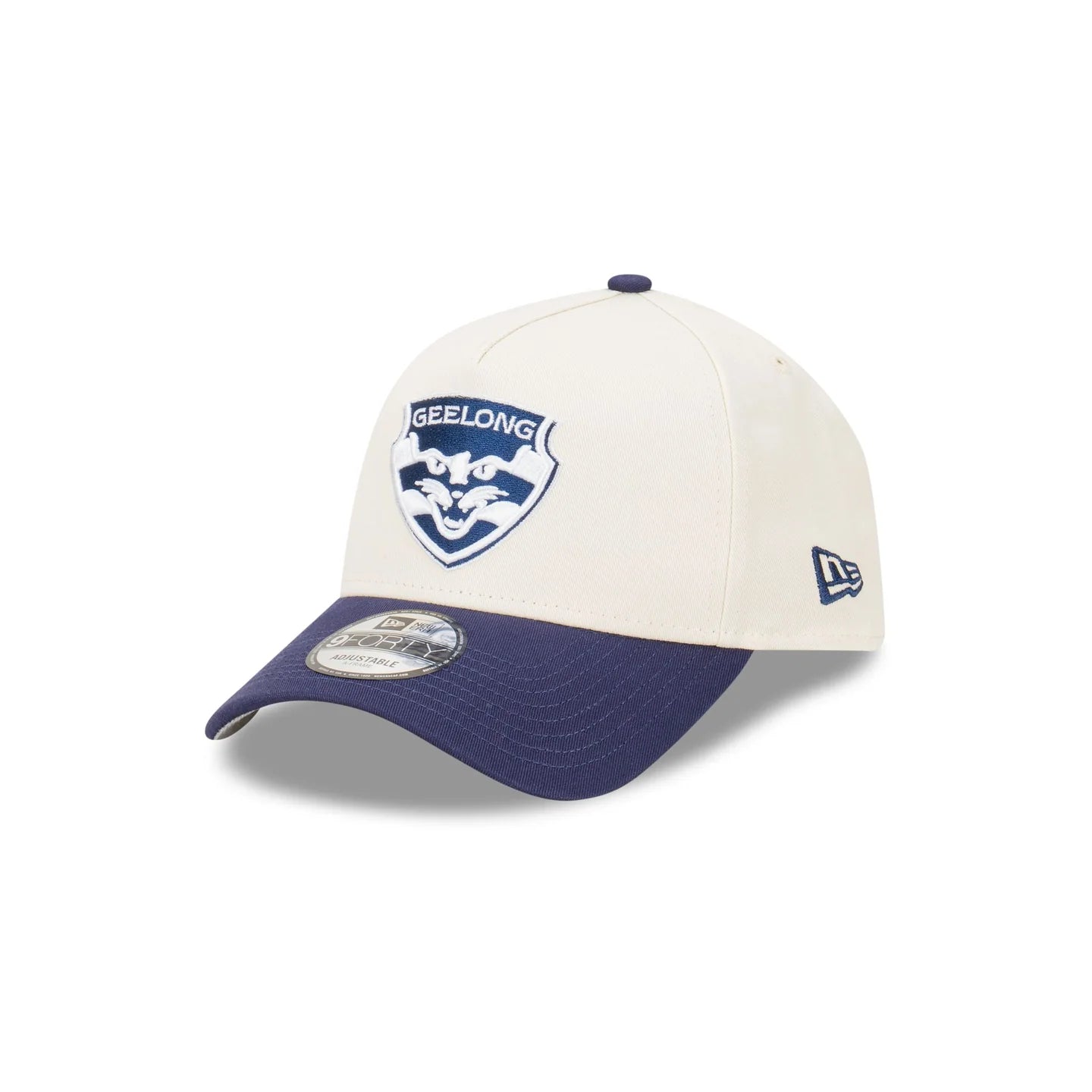 Geelong Cats Hat - 2-Tone Chrome Navy 9Forty A-Frame AFL Snapback Cap - New Era
