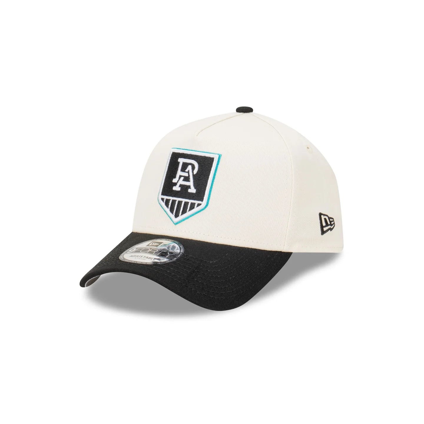 Port Adelaide Power Hat - 2-Tone Chrome Black 9Forty A-Frame AFL Snapback Cap - New Era