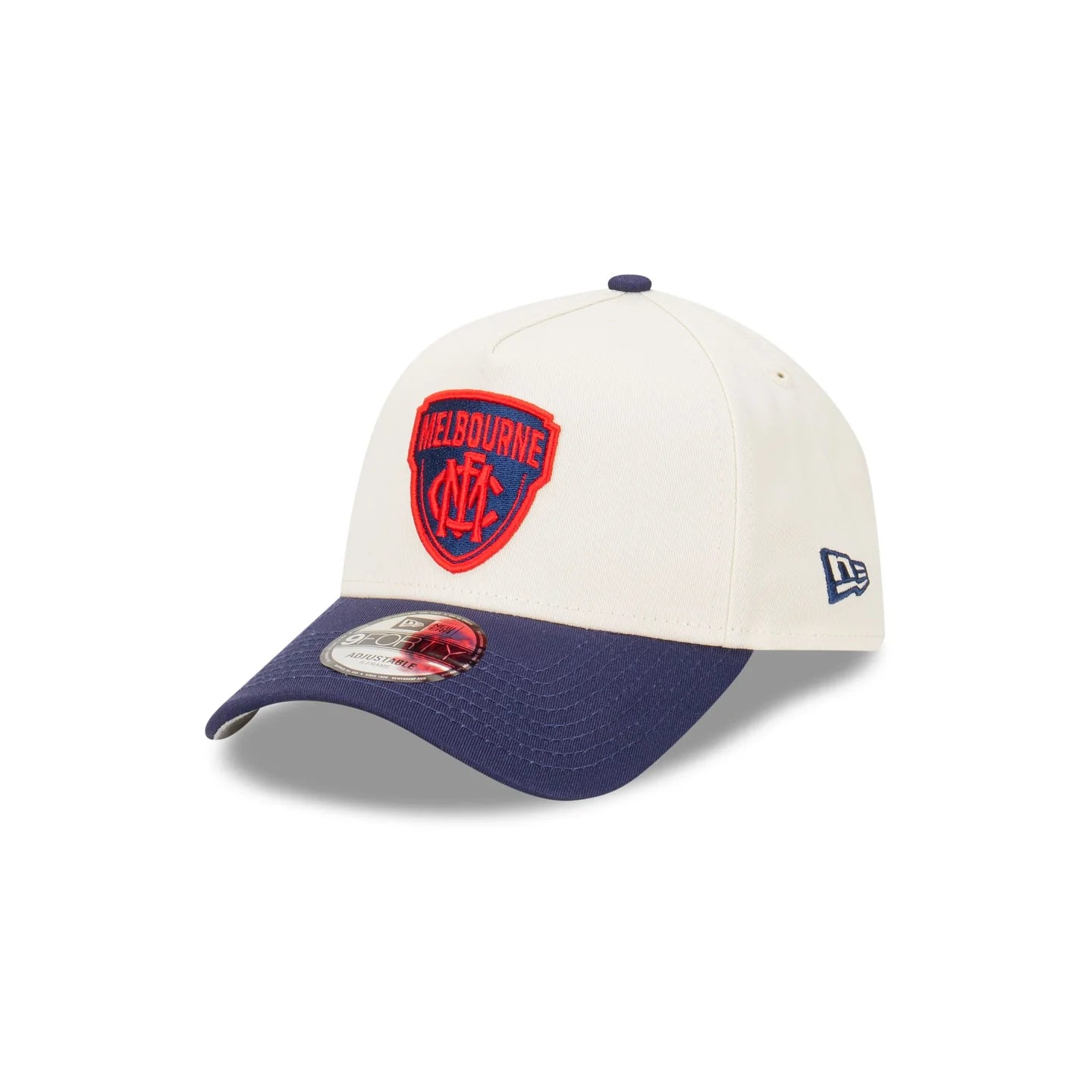 Melbourne Demons Hat - 2-Tone Chrome Navy 9Forty A-Frame AFL Snapback Cap - New Era