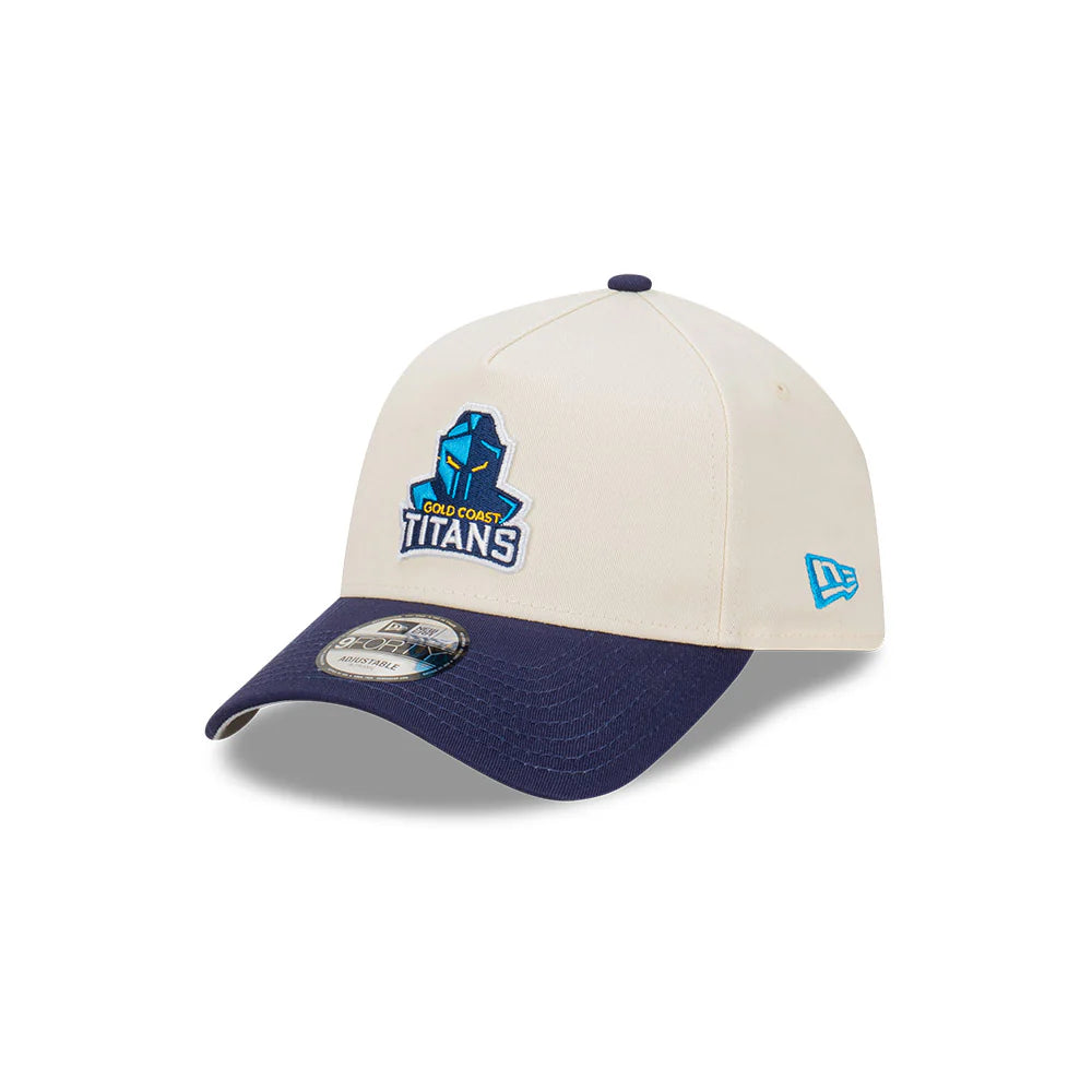 Gold Coast Titans Hat - 2-Tone Chrome Navy Blue 9Forty A-Frame NRL Snapback Cap - New Era