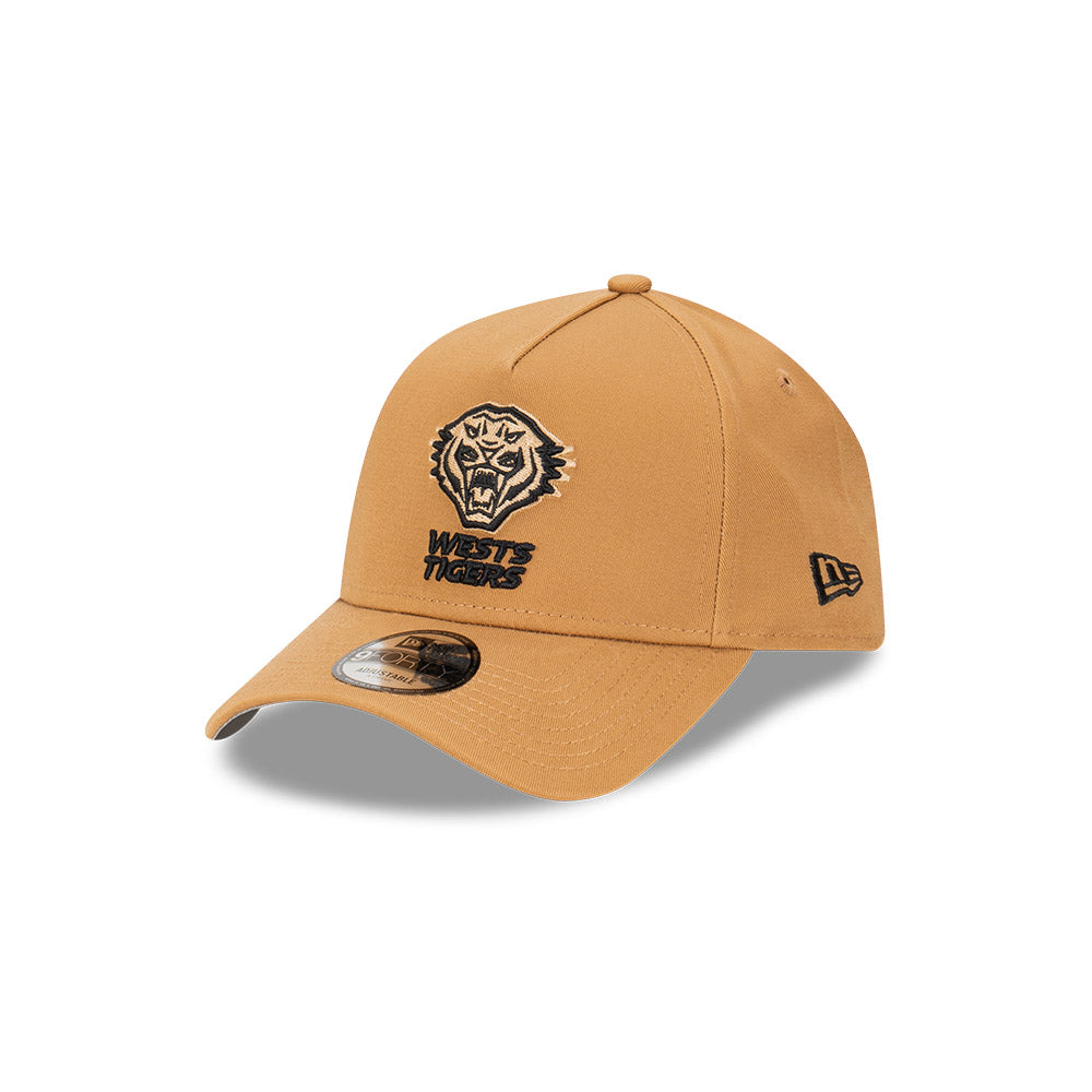 Wests Tigers Hat -  Wheat Black 9Forty A-Frame NRL Snapback Cap - New Era