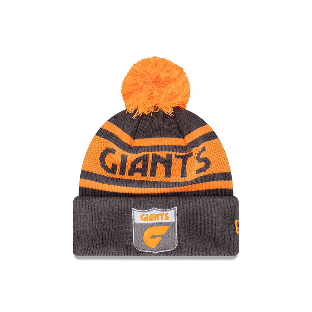 Greater Western Sydney Giants Beanie - 2024 AFL Grey Retro Spellout Pom Knit - New Era m