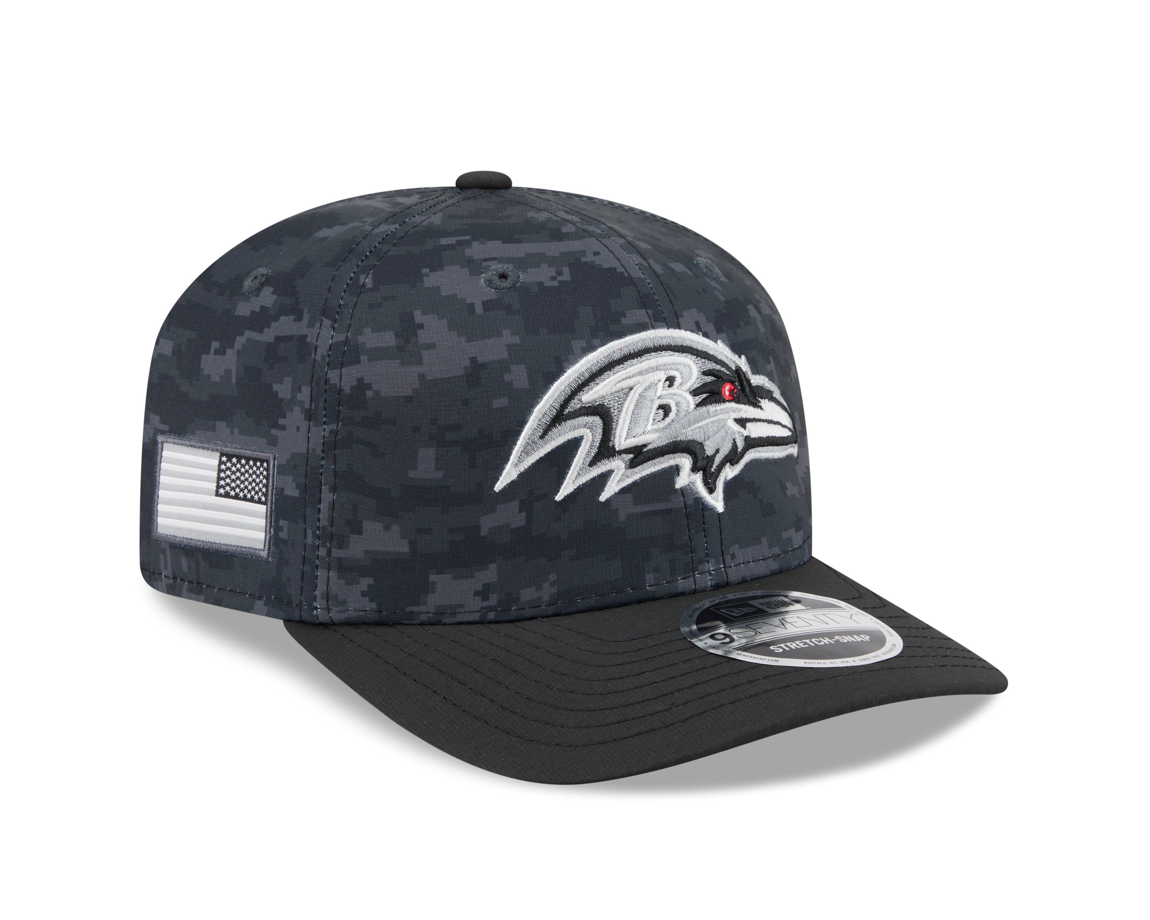 Baltimore Ravens Hat - Dark Camo Salute To Service NFL 9Seventy Adjustable Stretch Snapback Cap - New Era
