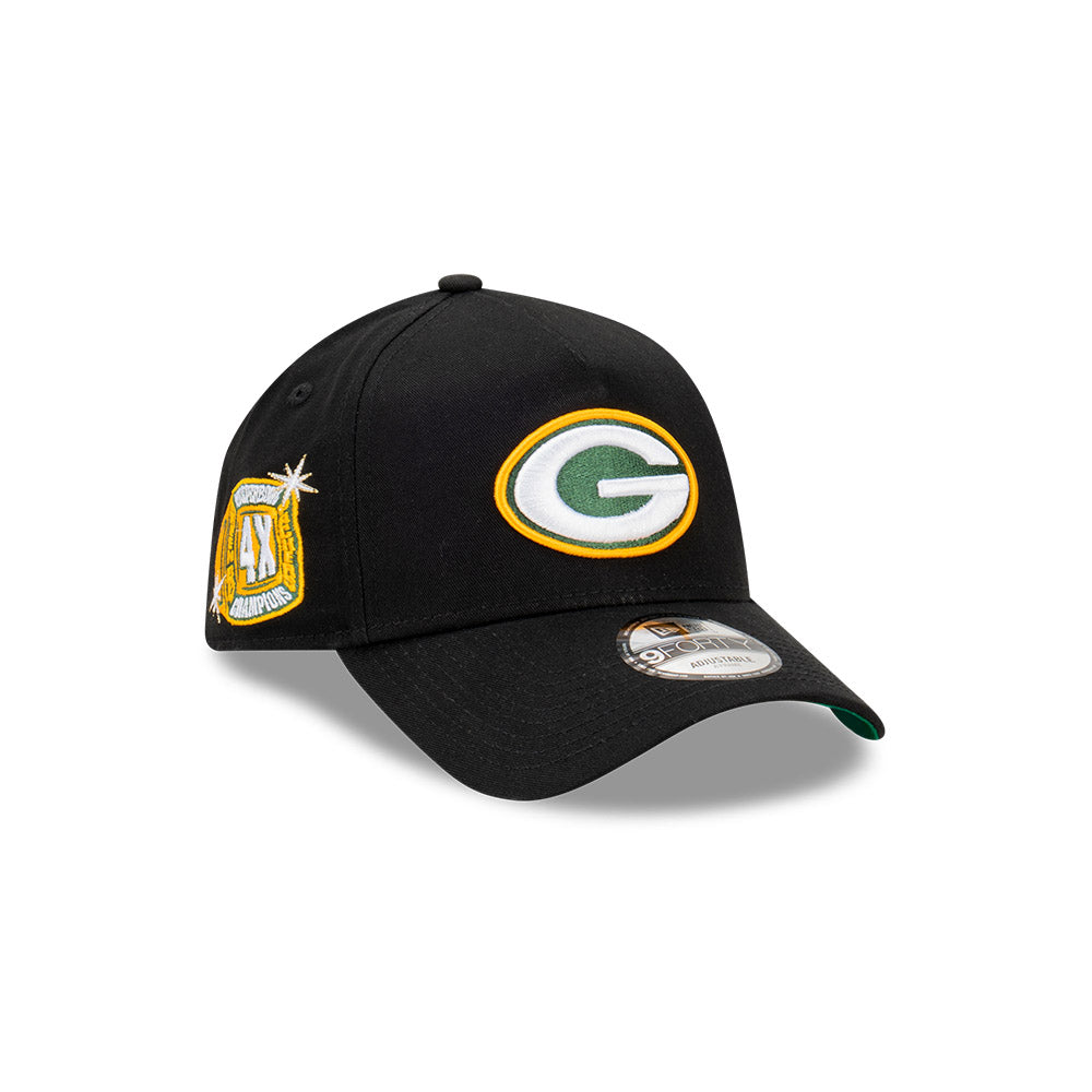 Green Bay Packers Hat - Black Champs Pack 9Forty A-Frame NFL Snapback Cap - New Era