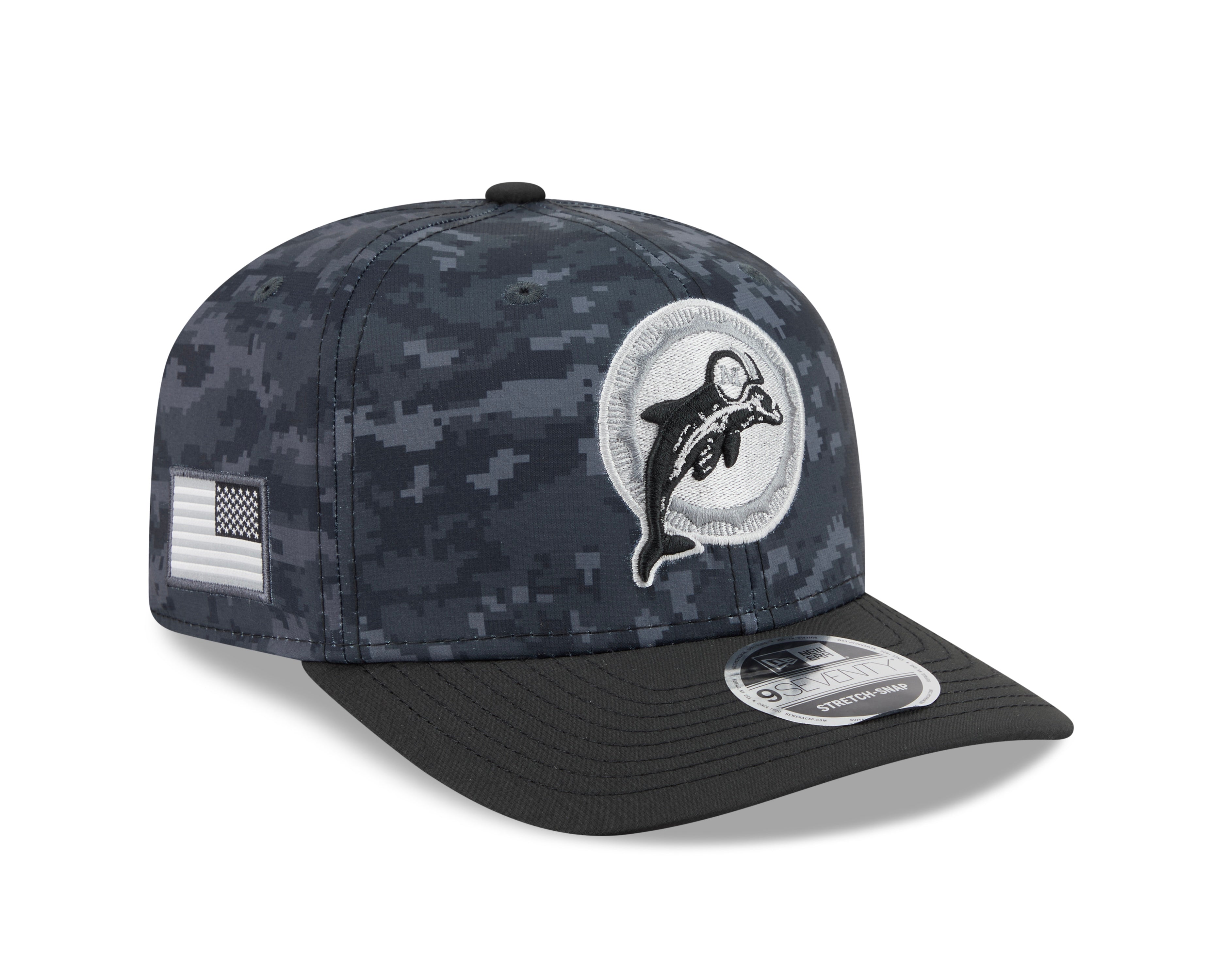 Miami Dolphins Hat - Dark Camo Salute To Service Alternate NFL 9Seventy Adjustable Stretch Snapback Cap - New Era