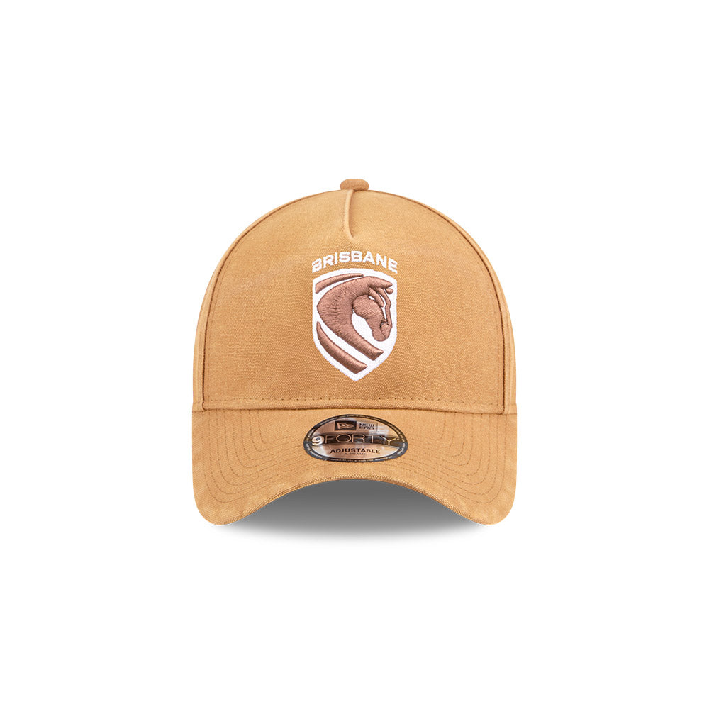 Brisbane Broncos Hat - Canvas Bronze White 9Forty A-Frame NRL Snapback Cap - New Era